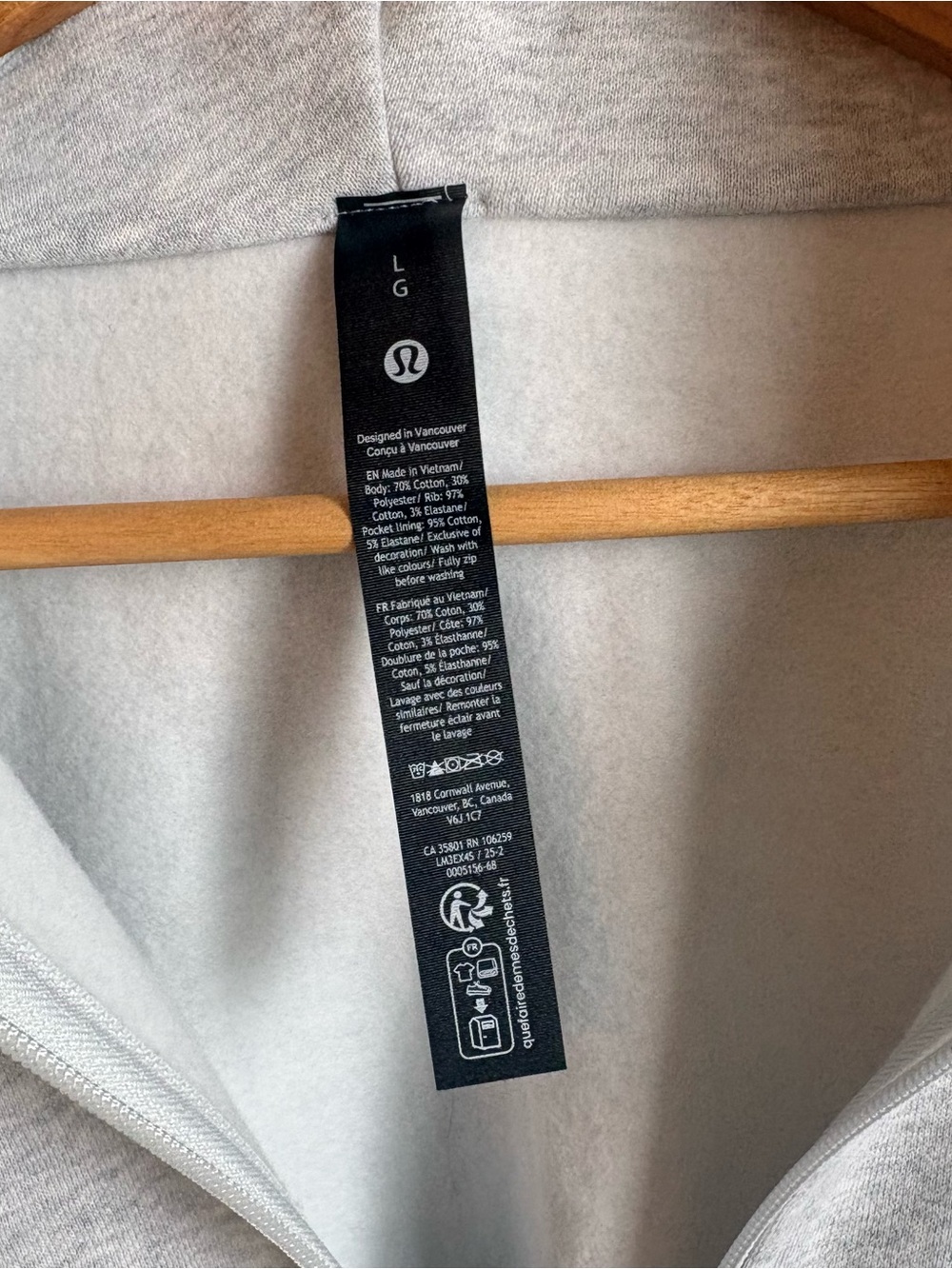 NWT Lululemon Light Gray Full-Zip Hooded Sweatshirt - Picture 4 of 7